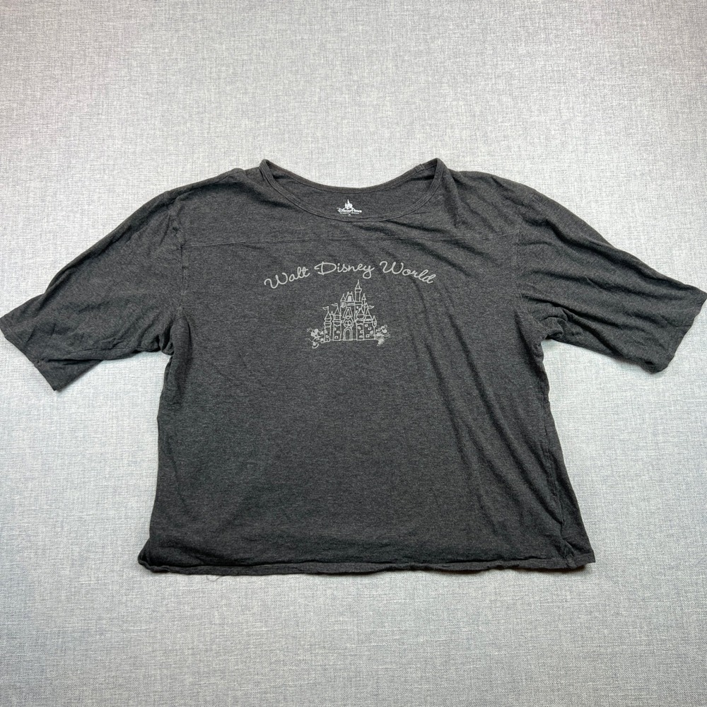 Walt Disney World Parks Authentic T Shirt Womens XXL‎ Gray Castle 3/4 Sleeve